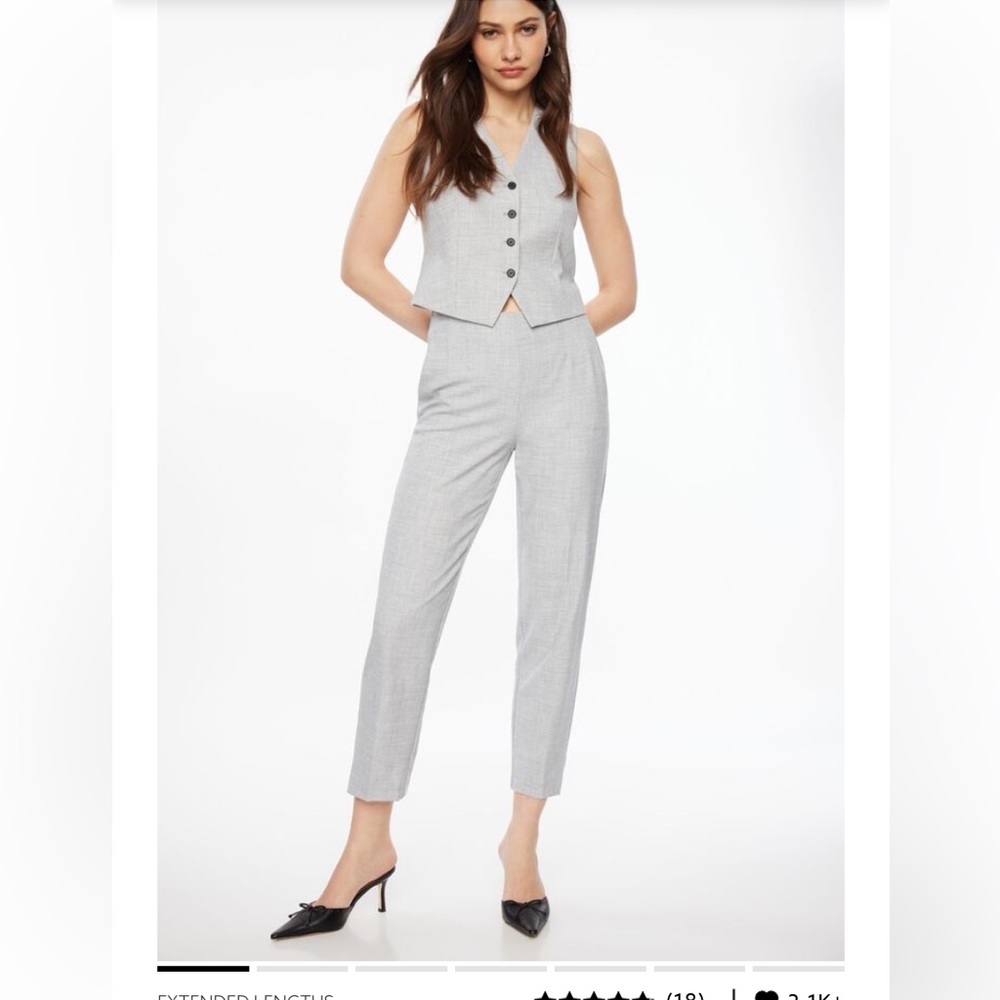 High waisted dress pants, side zip, slim fit and light grey size 2.